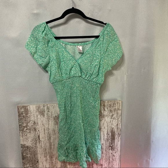 No Boundaries Teal Floral Smocked Mini Dress Size Medium - Picture 3 of 8
